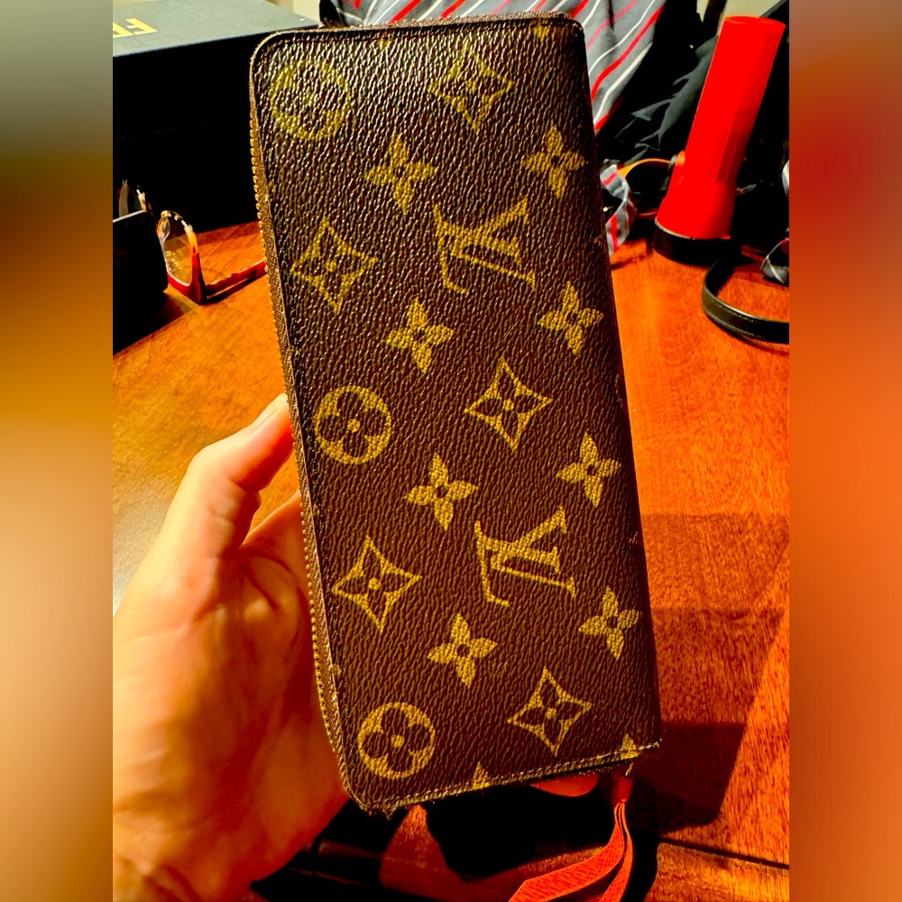 RARE Authentic Louis Vuitton Clemence Wallet in Monogram with Poppy Orange